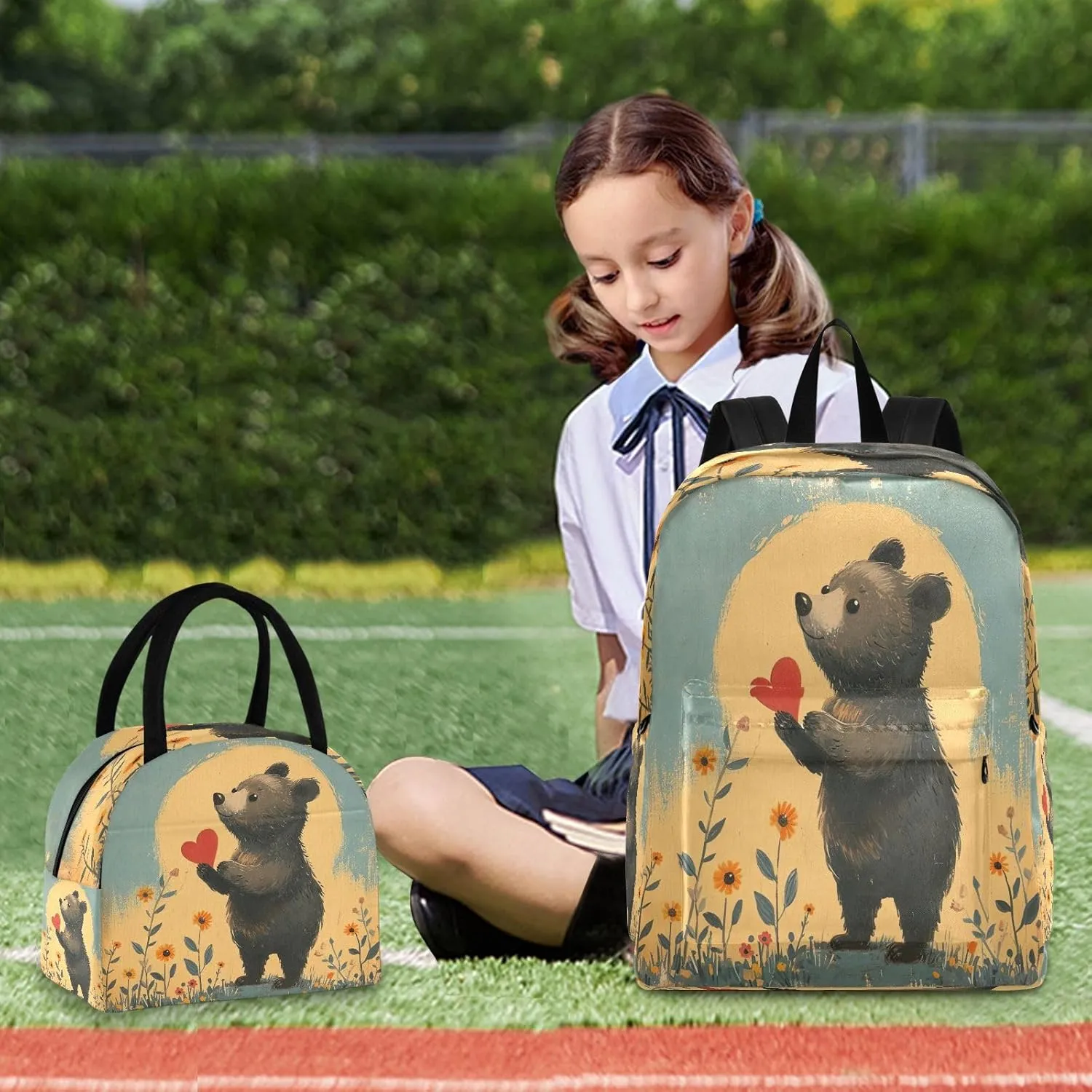 1950s Style Book Cover Backpacks and Lunchboxes Waterproof Cooler Backback, Backpack with Lunchbox