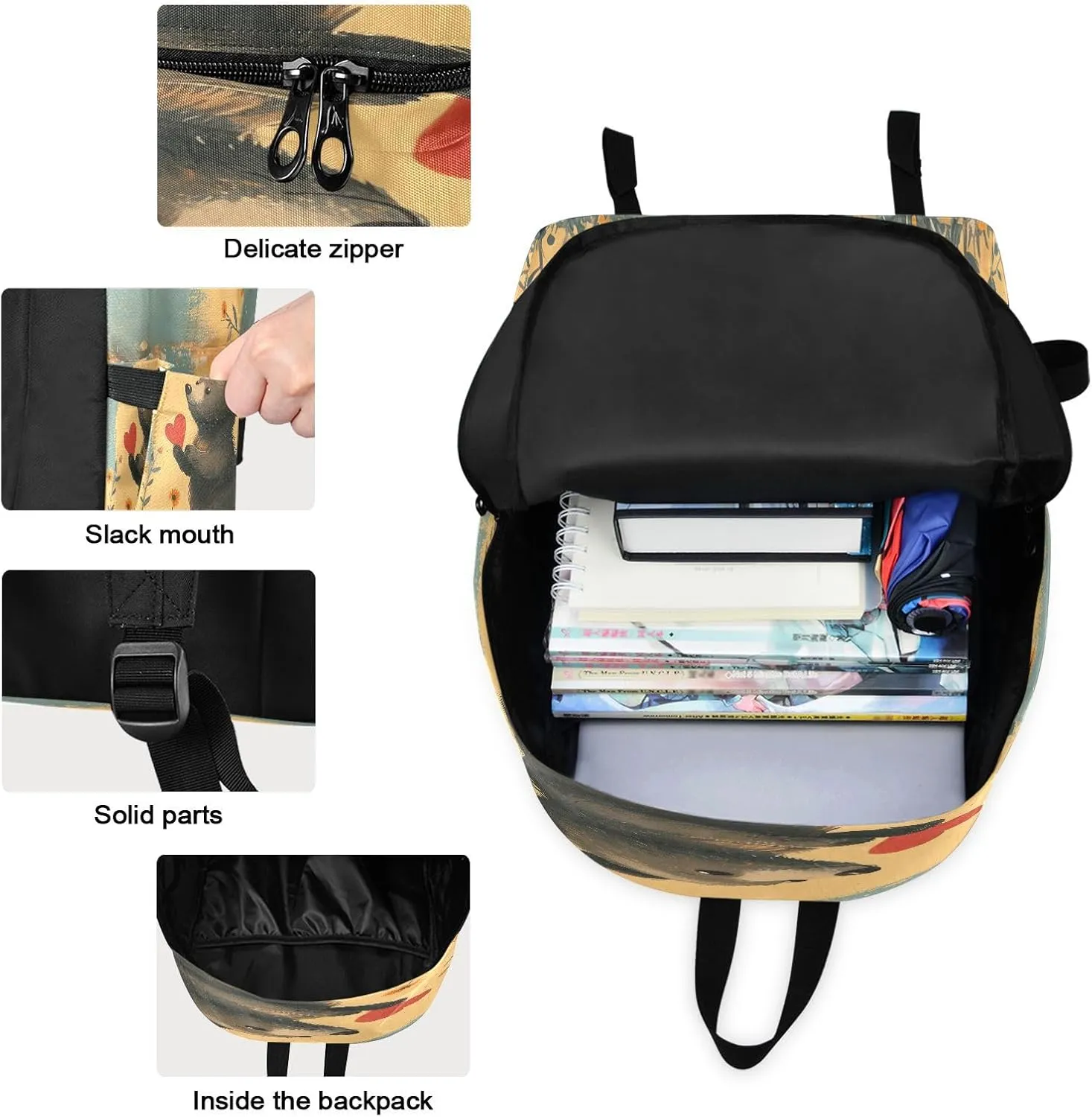 1950s Style Book Cover Backpacks and Lunchboxes Waterproof Cooler Backback, Backpack with Lunchbox