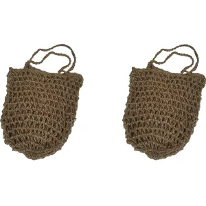 [2 Pack] Hemp Knitt String Shopping Bags Reusable Washable - Straw Shoulder Bag Boho Straw Handle Tote