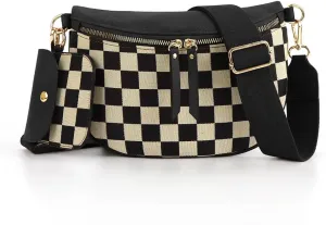 2 Pcs Checkered Crossbody Bag Bum Bag Checkered Purse Sling Backpack Hobo Satchels Shoulder Wallet Plaid Fanny Pack