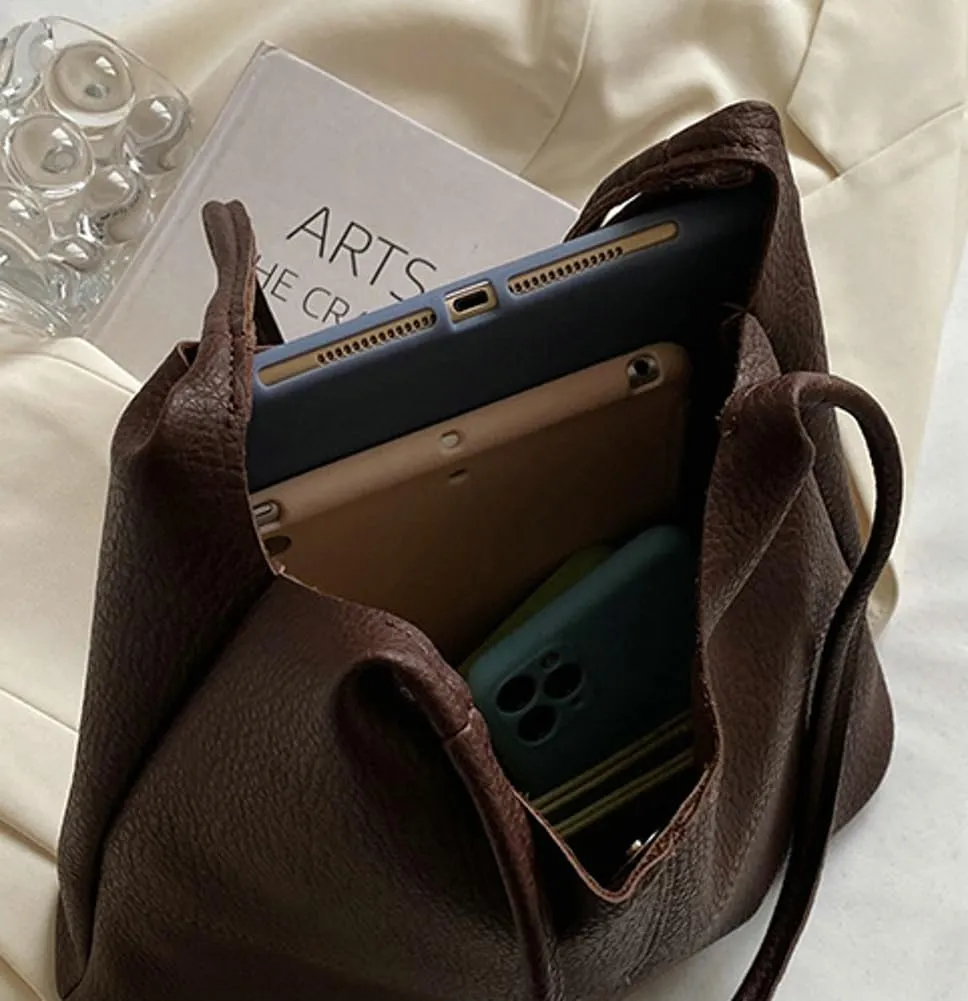 2 Pcs Slouchy PU Leather Hobo Bags Women Trendy Shoulder Bag Crescent Crossbody Purse Cute Top-handle Satchels Tote Handbag