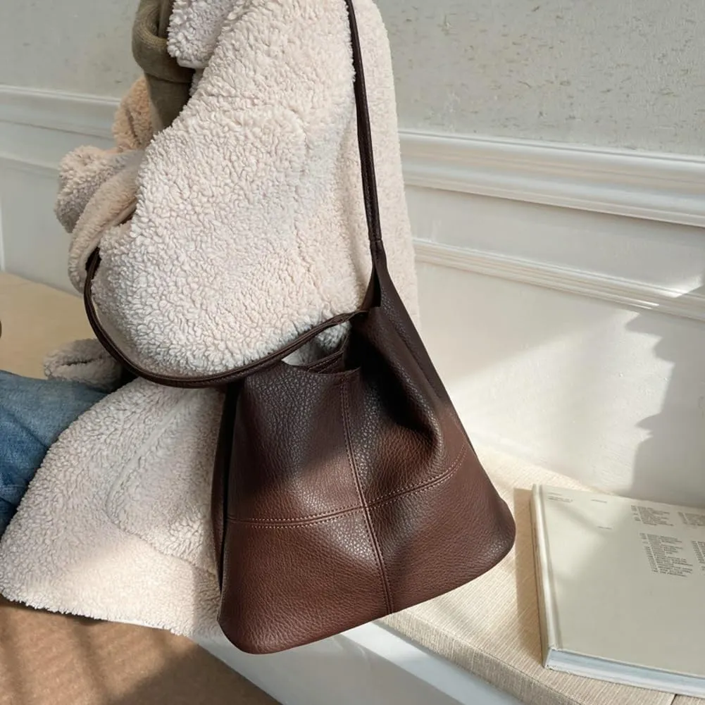 2 Pcs Slouchy PU Leather Hobo Bags Women Trendy Shoulder Bag Crescent Crossbody Purse Cute Top-handle Satchels Tote Handbag