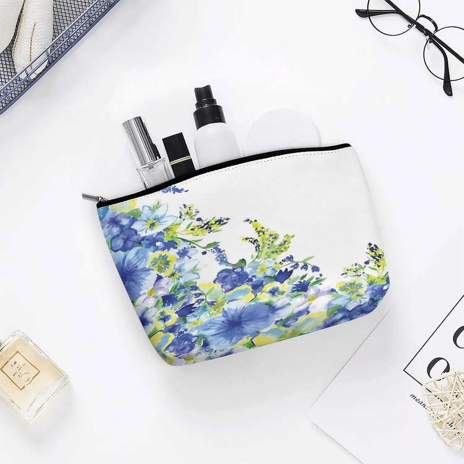 2024 Dolphins,Cosmetic Bags for Women,Pair of Dolphins Dancing in Water,Makeup Bag for Purse PU Leather Makeup Pouch Travel Makeup Bag with Zipper Make Up Bag for Travelling,Blue, Blue_28