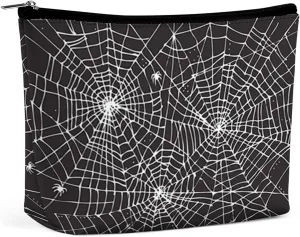 2024 Halloween Style,Cosmetic Bags for Women,Spider Web Design Scary Themes,Makeup Bag for Purse PU Leather Makeup Pouch Travel Makeup Bag with Zipper,Black White