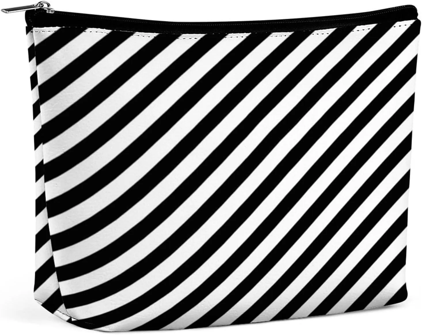 2024 Striped Theme,PU Leather Makeup Bags for Women's,Diagonal Stripes Geometric Retro,Travel makeup bags Toiletry Bags,Mom's Birthday Sister Gifts,Makeup Pouch Perfect Gifts,Black White