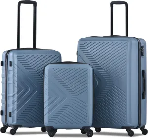 3 Piece Lightweight Hard-Shell Luggage Set with Spinner Wheels, TSA Lock and Handy Organizer, Blue