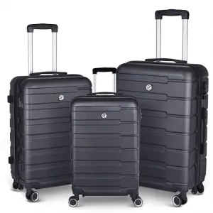3 Piece Luggage, Modern Lightweight Suitcase with Hooks and Spinner Wheels Hard Side Carry On Luggage with Password Lock and Telescopic Rod for Business Travel Domestic Foreign Travel,Black