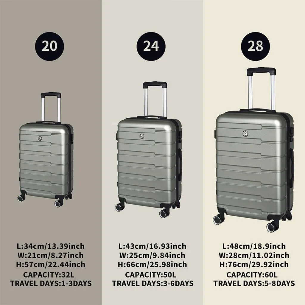 3 Piece Luggage, Modern Lightweight Suitcase with Hooks and Spinner Wheels Hard Side Carry On Luggage with Password Lock and Telescopic Rod for Business Travel Domestic Foreign Travel,Cement g
