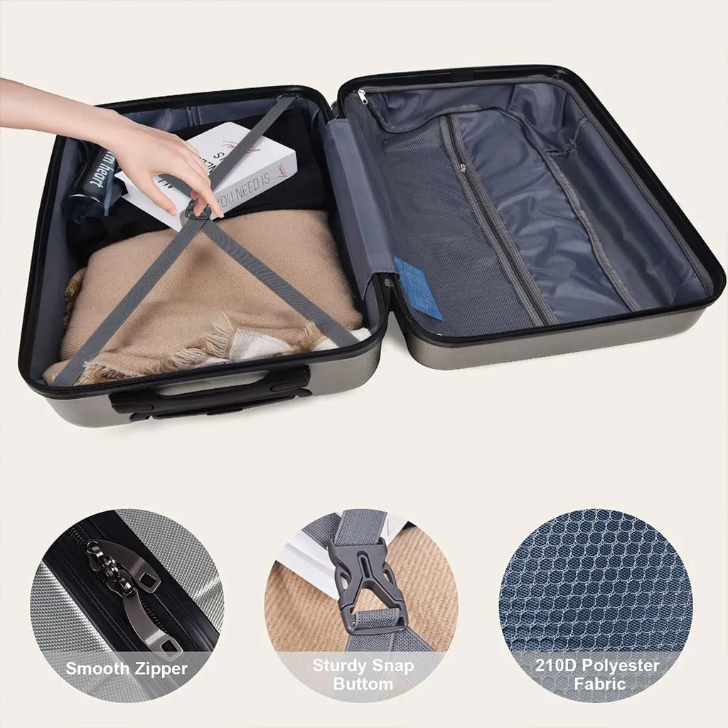 3 Piece Luggage, Modern Lightweight Suitcase with Hooks and Spinner Wheels Hard Side Carry On Luggage with Password Lock and Telescopic Rod for Business Travel Domestic Foreign Travel,Cement g
