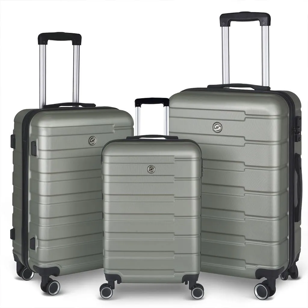 3 Piece Luggage, Modern Lightweight Suitcase with Hooks and Spinner Wheels Hard Side Carry On Luggage with Password Lock and Telescopic Rod for Business Travel Domestic Foreign Travel,Cement g