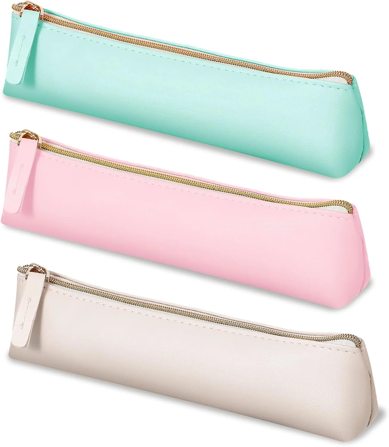3pcs Small Makeup Bag for Purse Leather Pouch Mini Cosmetic Bag with Zipper Cosmetic Organizer Travel Makeup Pouch for Women (Beige&Pink&Green)