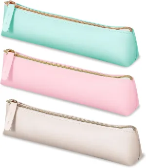 3pcs Small Makeup Bag for Purse Leather Pouch Mini Cosmetic Bag with Zipper Cosmetic Organizer Travel Makeup Pouch for Women (Beige&Pink&Green)