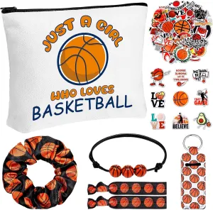56 Pcs Sport Inspirational Gifts for Women Cosmetic Bag Purse Accessories for Players Teams Stuff Birthday Gifts Sport Party Favors(Classic Basketball,Orange)