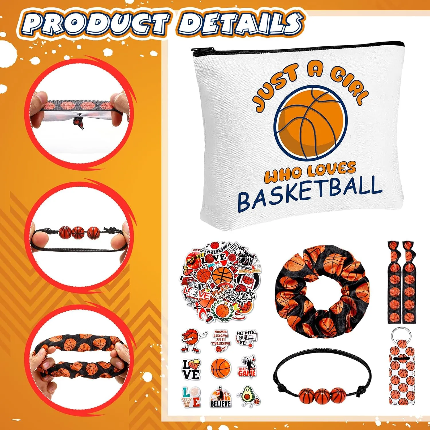 56 Pcs Sport Inspirational Gifts for Women Cosmetic Bag Purse Accessories for Players Teams Stuff Birthday Gifts Sport Party Favors(Classic Basketball,Orange)