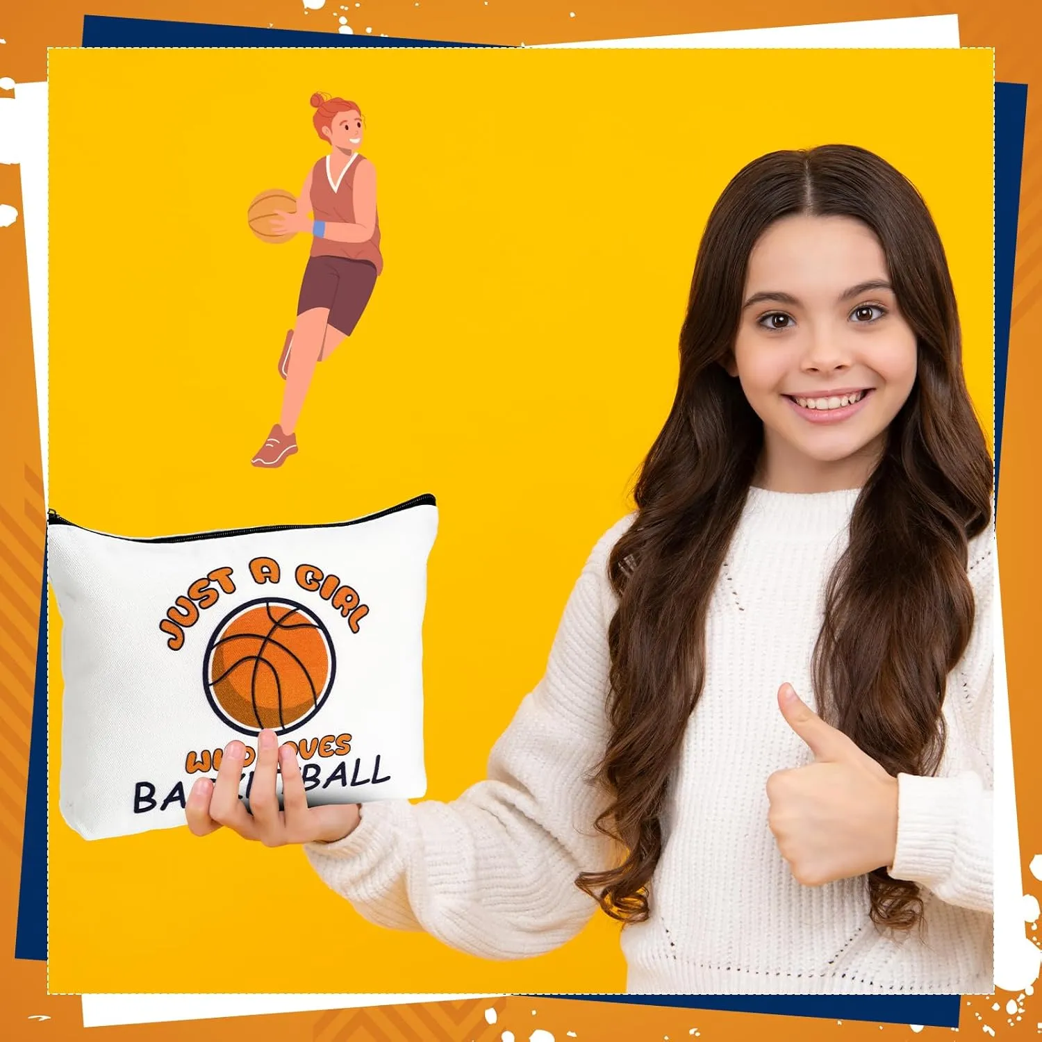 56 Pcs Sport Inspirational Gifts for Women Cosmetic Bag Purse Accessories for Players Teams Stuff Birthday Gifts Sport Party Favors(Classic Basketball,Orange)
