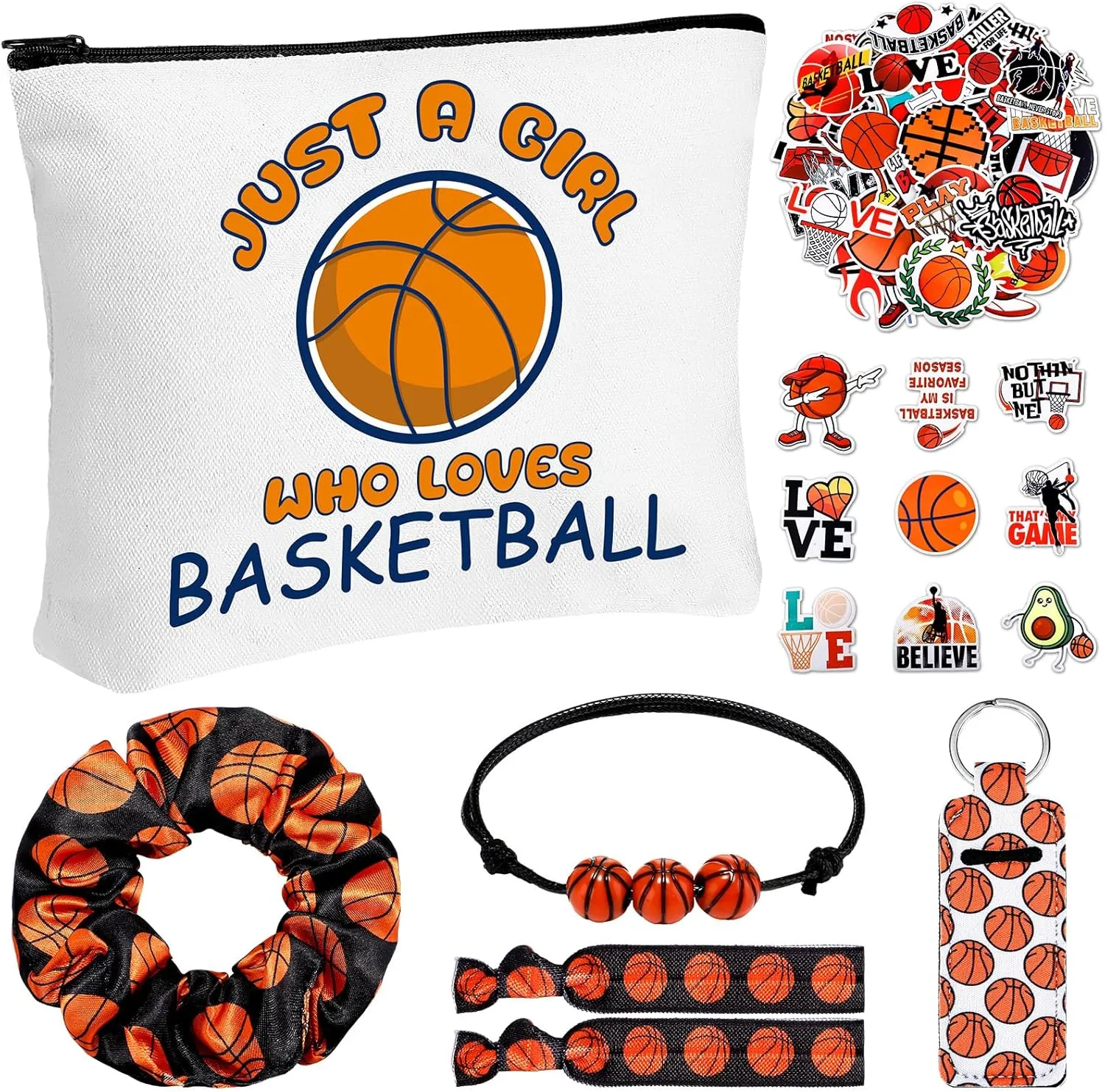 56 Pcs Sport Inspirational Gifts for Women Cosmetic Bag Purse Accessories for Players Teams Stuff Birthday Gifts Sport Party Favors(Classic Basketball,Orange)