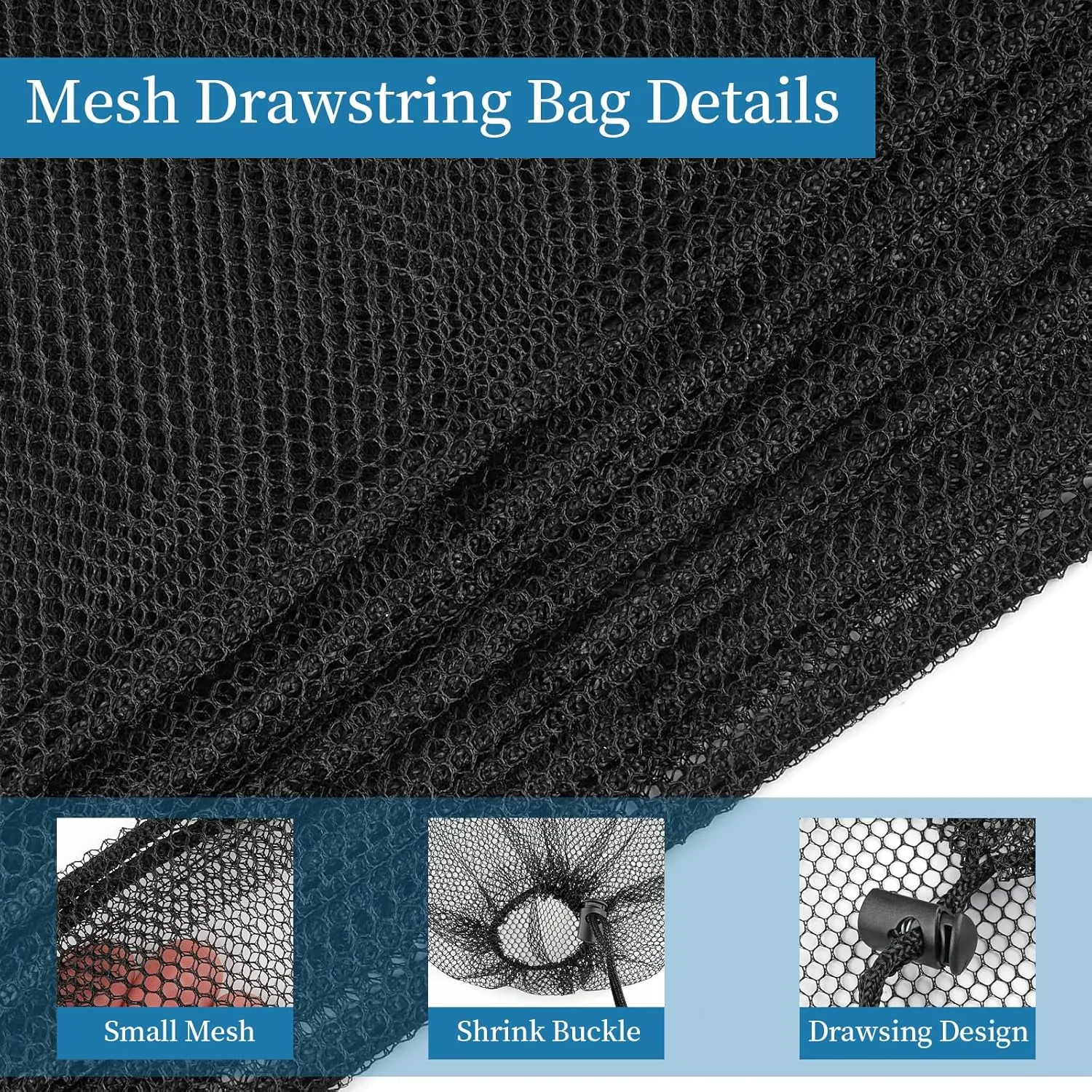 6 Pcs Mesh Bags Drawstring, 14x17 Inch with Lock, Multipurpose Storage Bags for Gym, Balls, Beach, Laundry (Black)