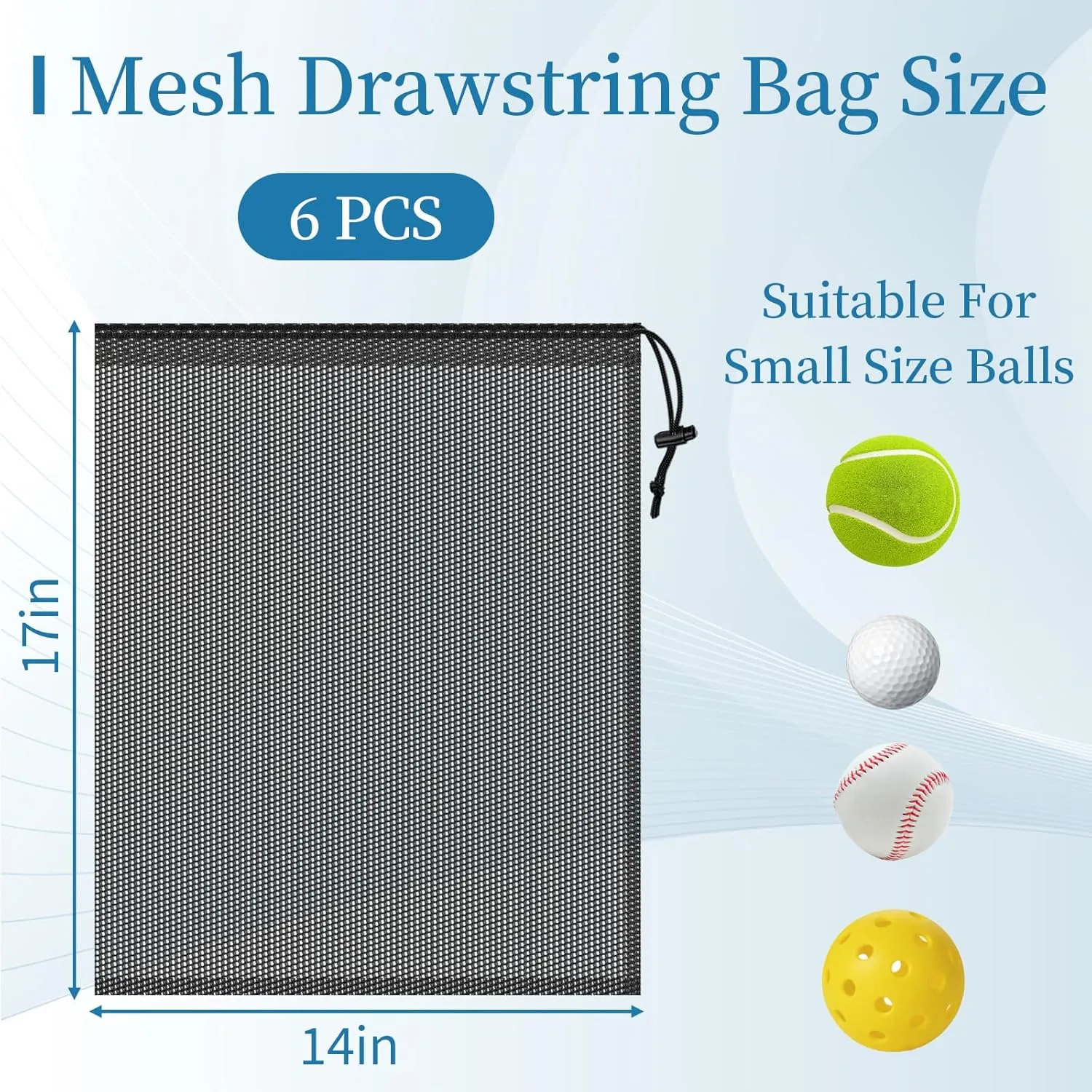 6 Pcs Mesh Bags Drawstring, 14x17 Inch with Lock, Multipurpose Storage Bags for Gym, Balls, Beach, Laundry (Black)