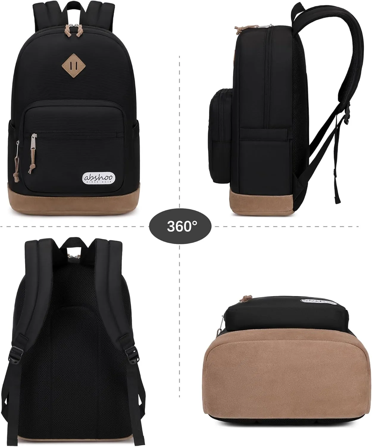 abshoo Classic Travel Backpack for Men Middle High School Backpack for Teen Girls and Boys Bookbag (Black)