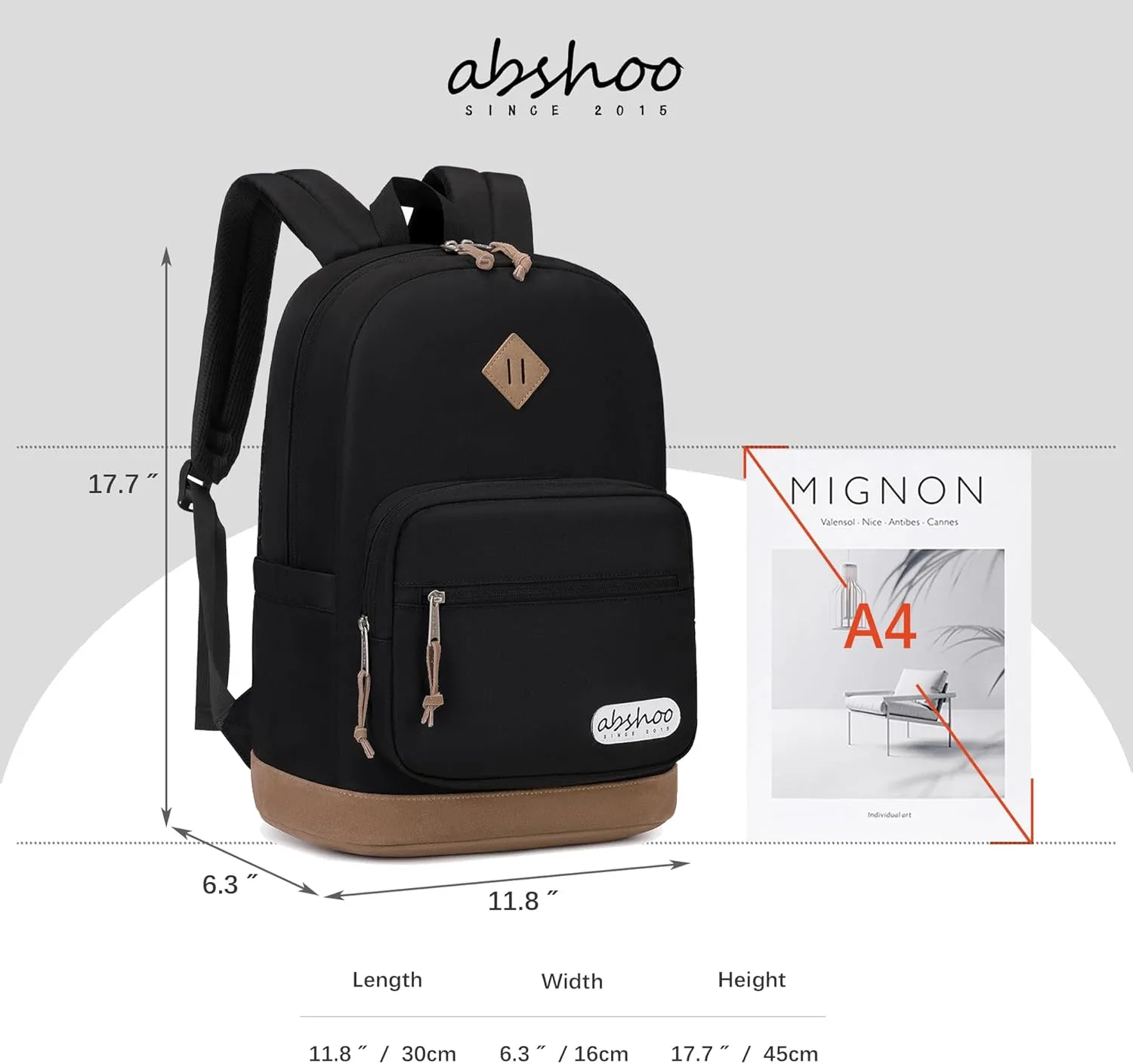 abshoo Classic Travel Backpack for Men Middle High School Backpack for Teen Girls and Boys Bookbag (Black)