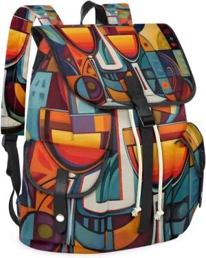 Abstract Wine Bottle Glass Waterproof Laptop Backpack for Men Women Vintage Style Backpack Large Storage Carry on Backpack for Travel & Work Fits 15-inch Notebook