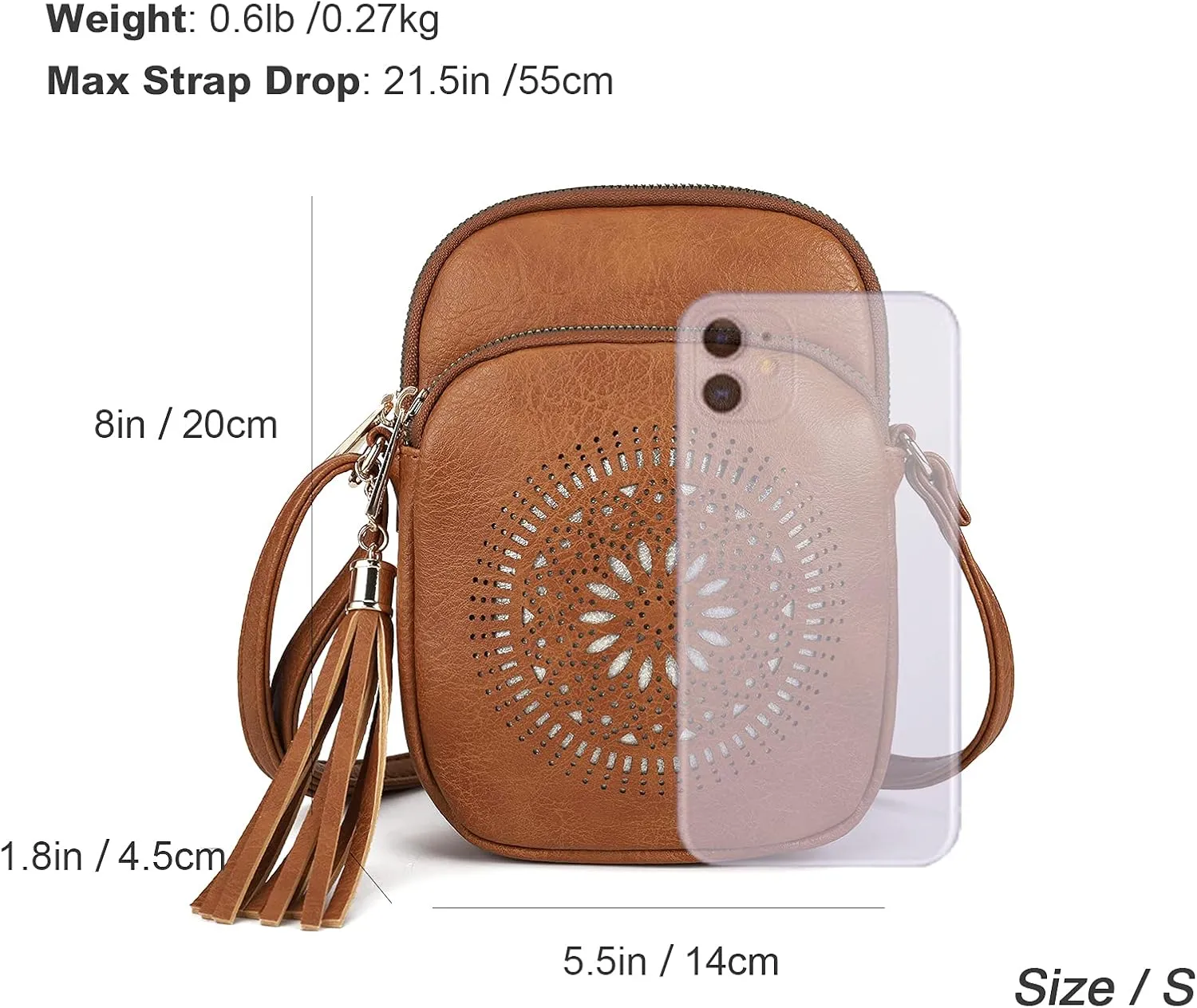 AFKOMST Small Crossbody Bag and Boho Cell Phone Purse for Women,Faux Leather Shoulder Handbag with Tassel,Triple Zip