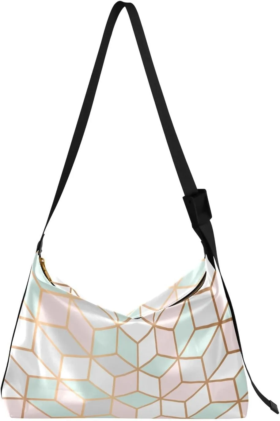 ALAZA Modern Geometric Pink and Mint Green Lattice Marble Womens Tote Bag Leather Shoulder Bag For Women Men Large Hobo Cross Body Bags Handbag