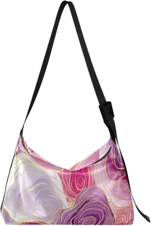 ALAZA Pink & Purple Rose Flower Modern Womens Tote Bag Leather Shoulder Bag For Women Men Large Hobo Cross Body Bags Handbag