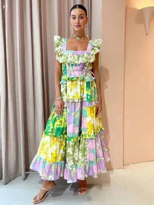 Alemais Elora Tiered Patchwork Midi Dress in Multi