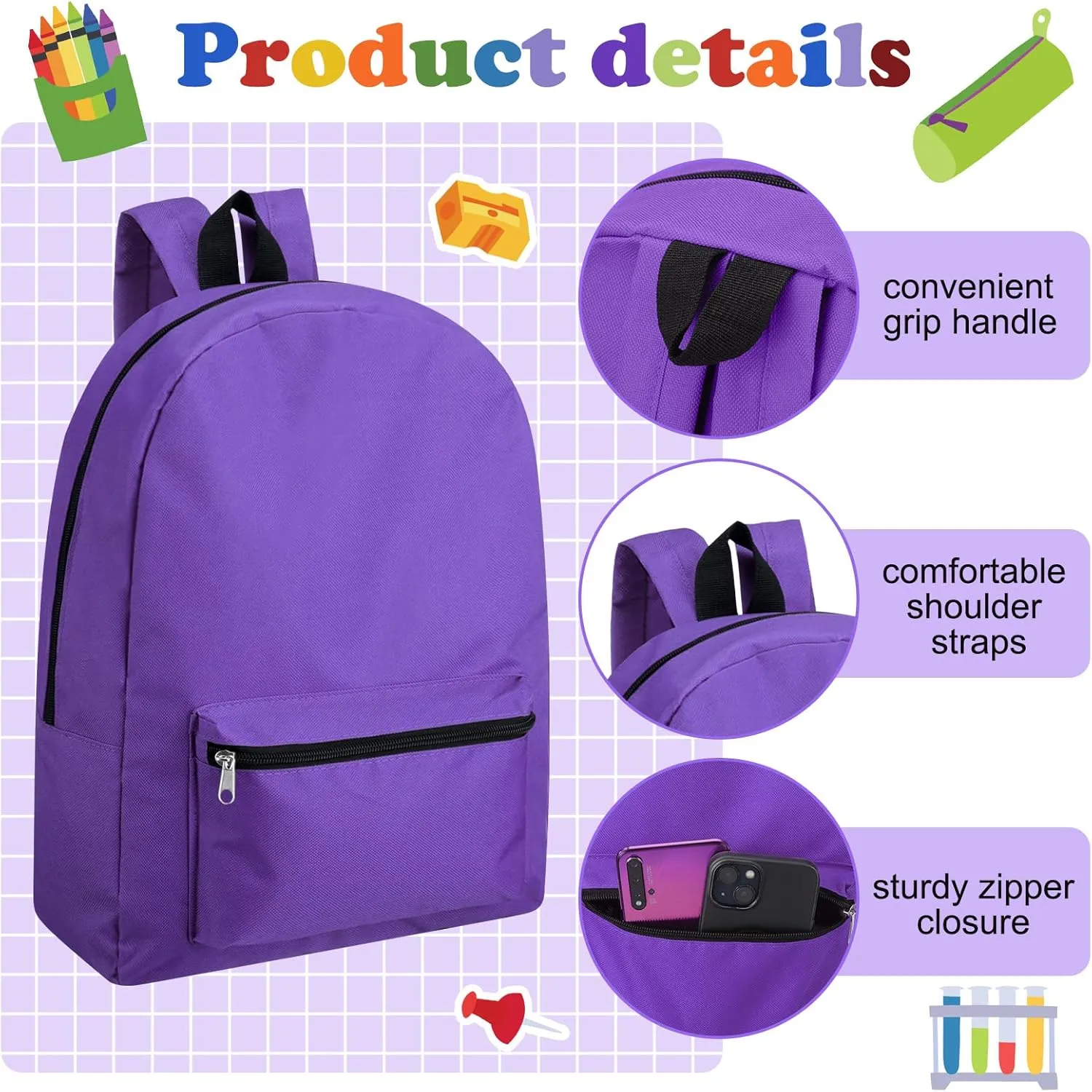 Amylove 12 Pack Backpack in Bulk 17 inch Lightweight Student Outdoor Travel Book Bag Kid Classic School Bookbag for Boy Girl (Lively Colors)