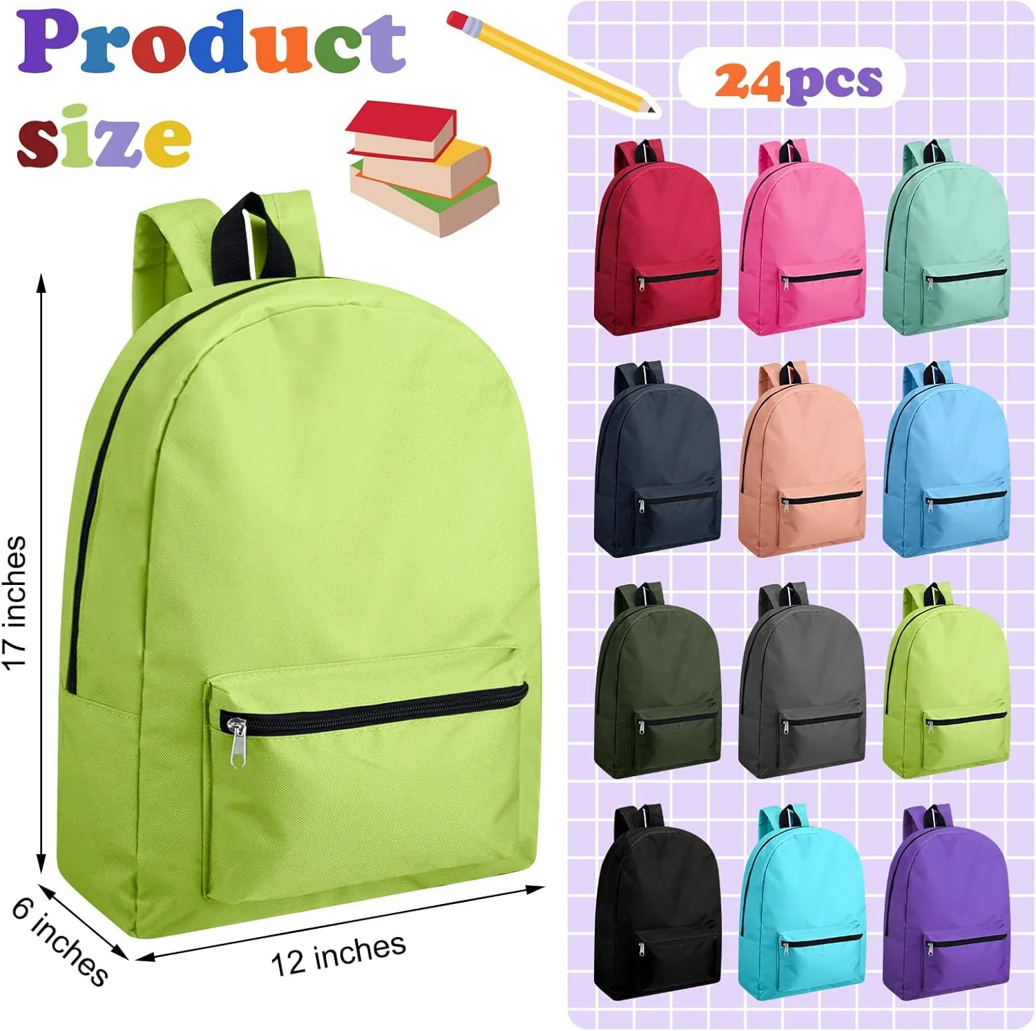 Amylove 12 Pack Backpack in Bulk 17 inch Lightweight Student Outdoor Travel Book Bag Kid Classic School Bookbag for Boy Girl (Lively Colors)