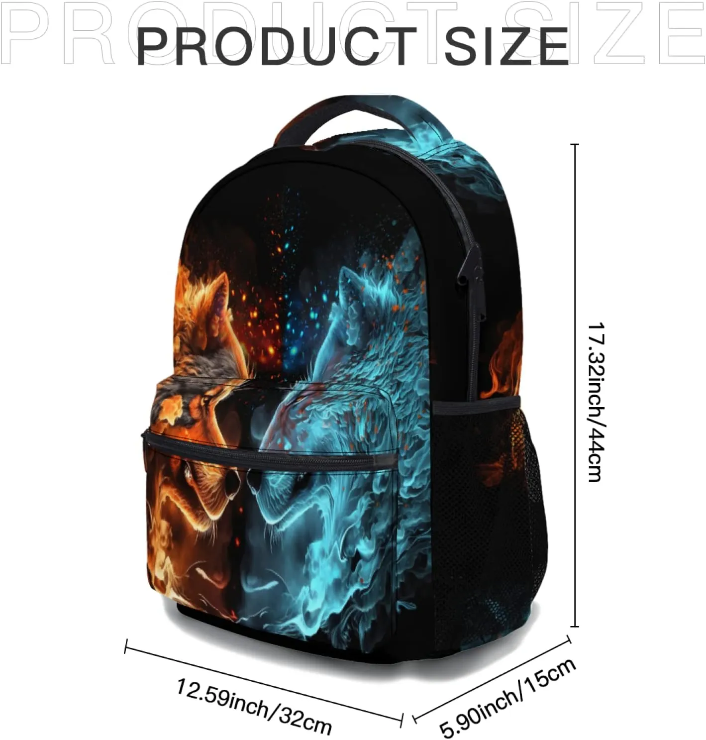 aportt Blue Red Fire Water Wolf Backpack for Boys Girls Durable Casual Basic Kids Bookbag Lightweight School Bag for Teens Students Travel Daypack