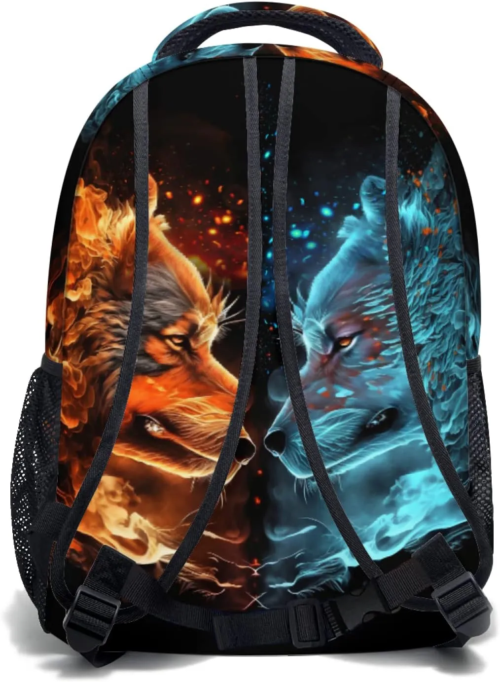 aportt Blue Red Fire Water Wolf Backpack for Boys Girls Durable Casual Basic Kids Bookbag Lightweight School Bag for Teens Students Travel Daypack