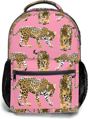 aportt Pink Cheetah Backpack for Boys Girls Preppy Leopard Tiger Durable Casual Basic Kids Bookbag Cute Animal Lightweight School Bag for Teens Students Travel Daypack