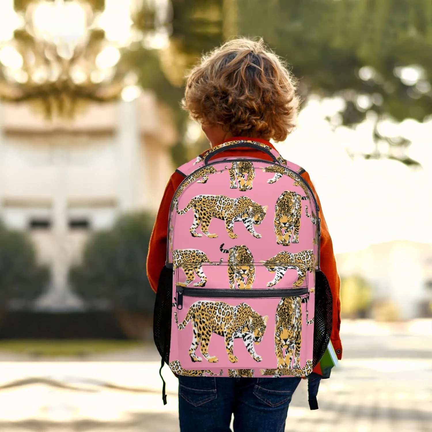 aportt Pink Cheetah Backpack for Boys Girls Preppy Leopard Tiger Durable Casual Basic Kids Bookbag Cute Animal Lightweight School Bag for Teens Students Travel Daypack
