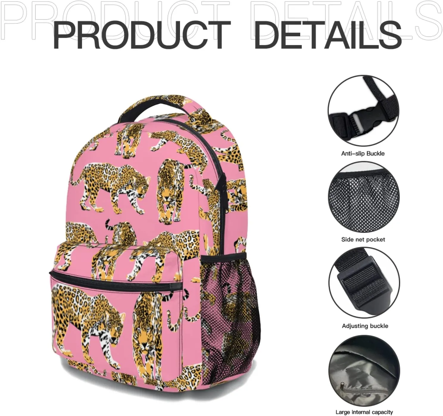 aportt Pink Cheetah Backpack for Boys Girls Preppy Leopard Tiger Durable Casual Basic Kids Bookbag Cute Animal Lightweight School Bag for Teens Students Travel Daypack