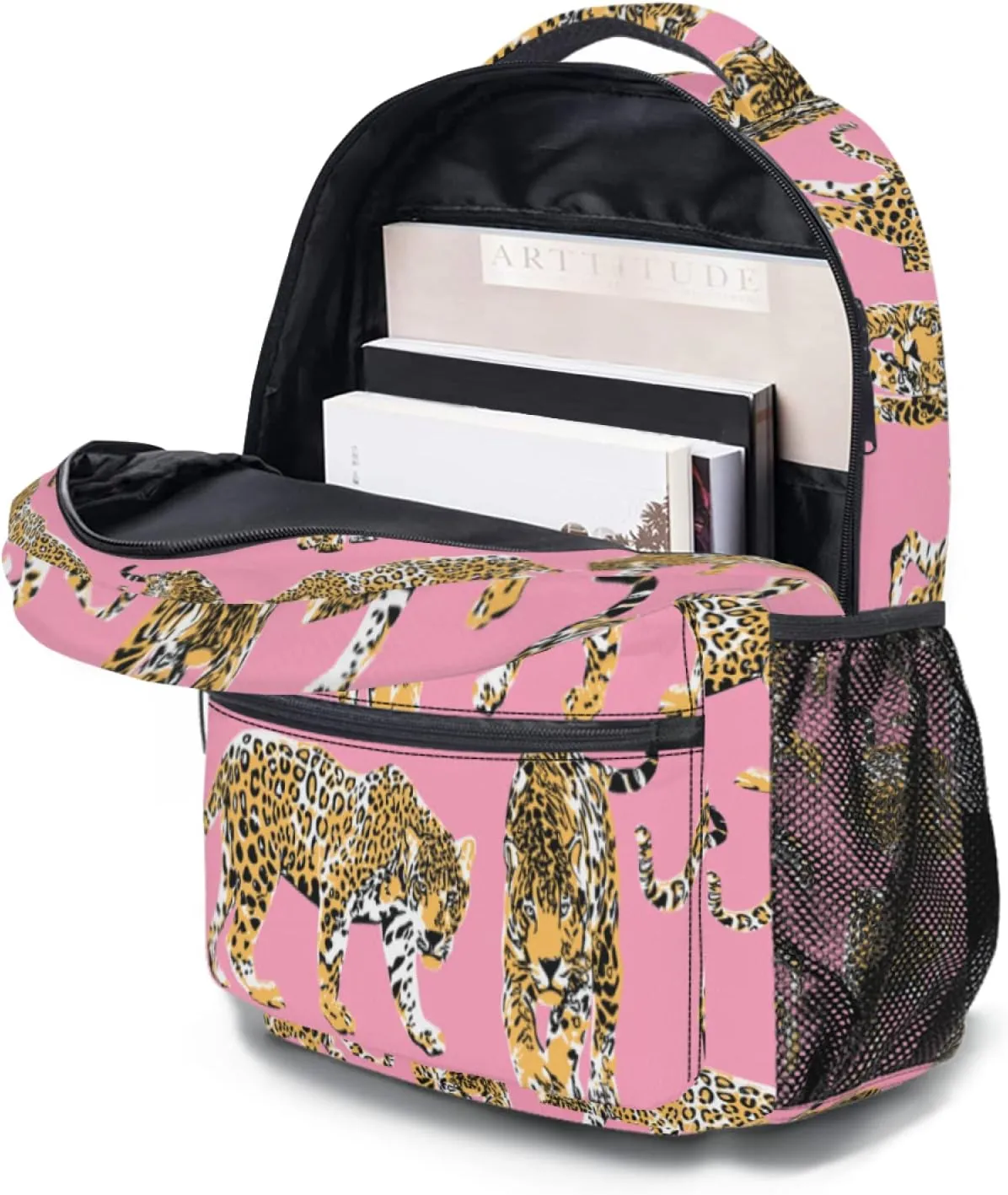 aportt Pink Cheetah Backpack for Boys Girls Preppy Leopard Tiger Durable Casual Basic Kids Bookbag Cute Animal Lightweight School Bag for Teens Students Travel Daypack