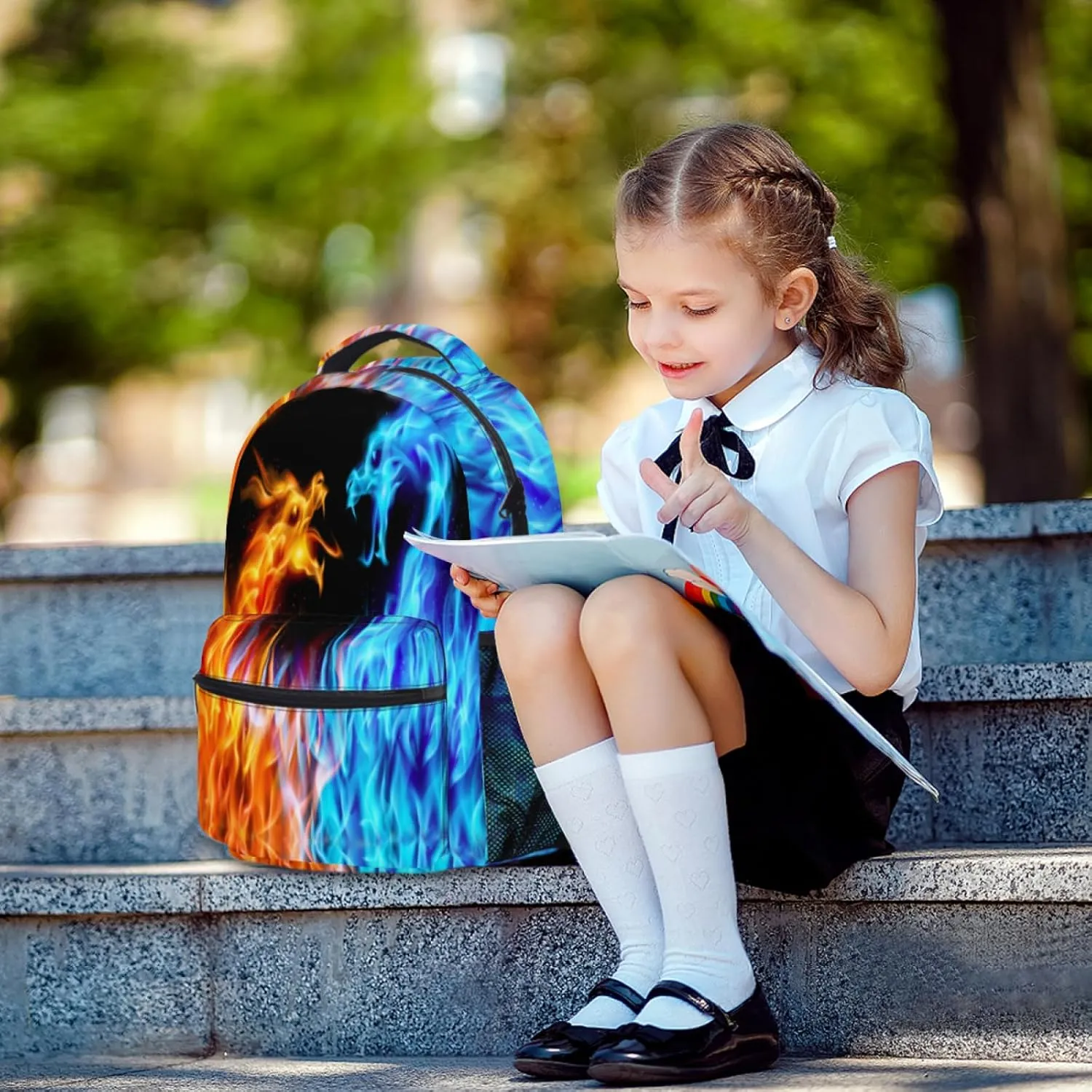 aportt Red Blue Fire Dragon Backpack for Boys Girls Orange Yellow Monster Animal Durable Casual Basic Kids Bookbag Rainbow Cool Lightweight School Bag for Teens Students Travel Daypack