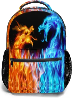aportt Red Blue Fire Dragon Backpack for Boys Girls Orange Yellow Monster Animal Durable Casual Basic Kids Bookbag Rainbow Cool Lightweight School Bag for Teens Students Travel Daypack