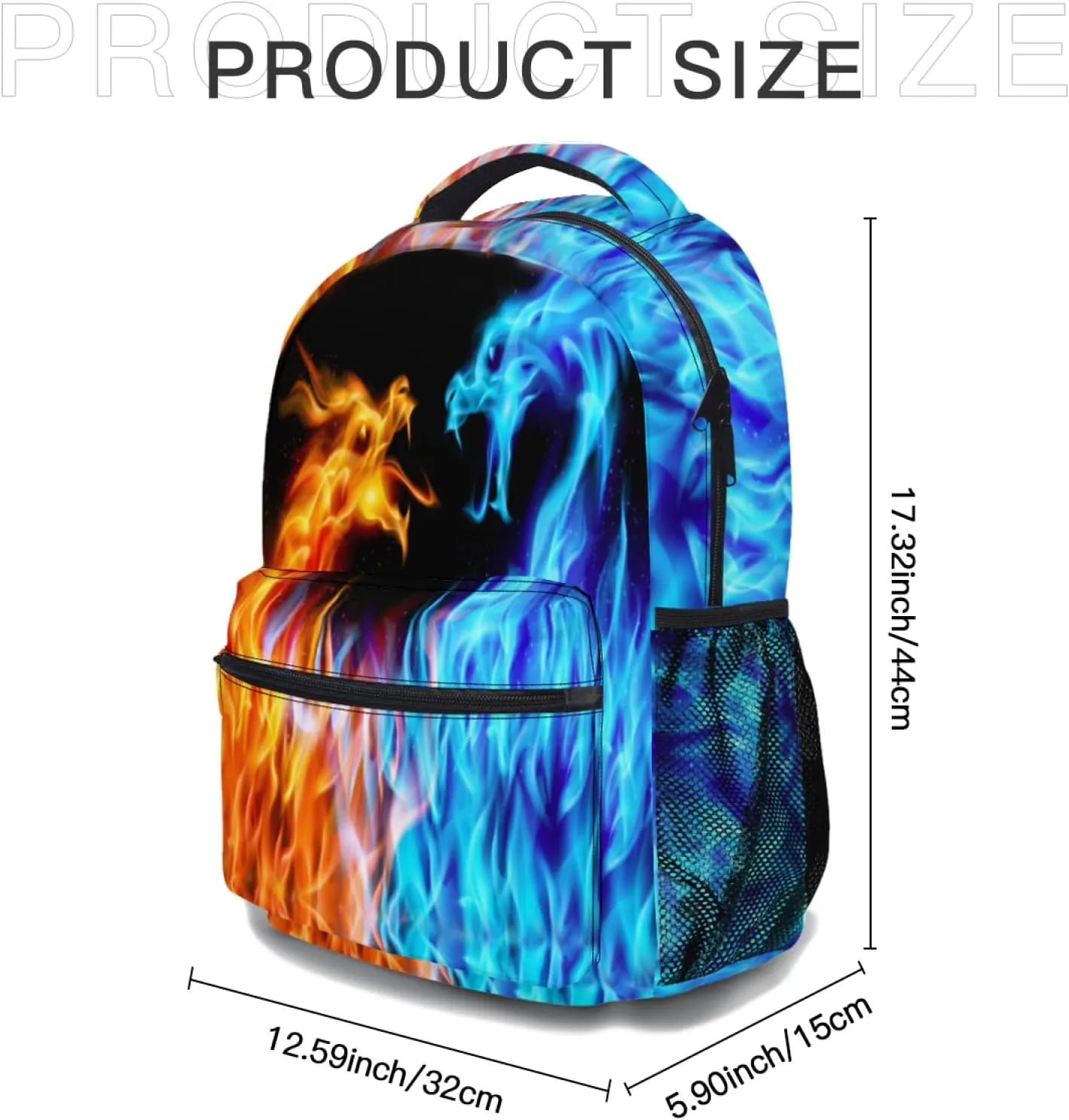 aportt Red Blue Fire Dragon Backpack for Boys Girls Orange Yellow Monster Animal Durable Casual Basic Kids Bookbag Rainbow Cool Lightweight School Bag for Teens Students Travel Daypack