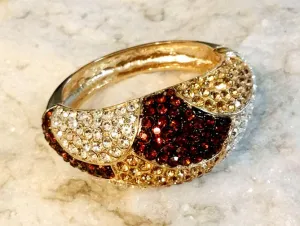 Austrian Crystal Earth Tone Color Gold Hinged Bangle Bracelet