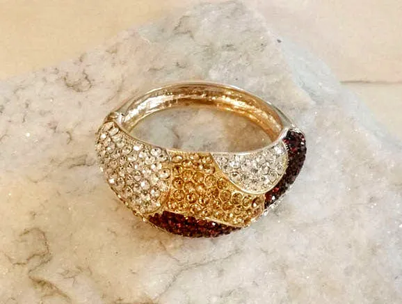 Austrian Crystal Earth Tone Color Gold Hinged Bangle Bracelet