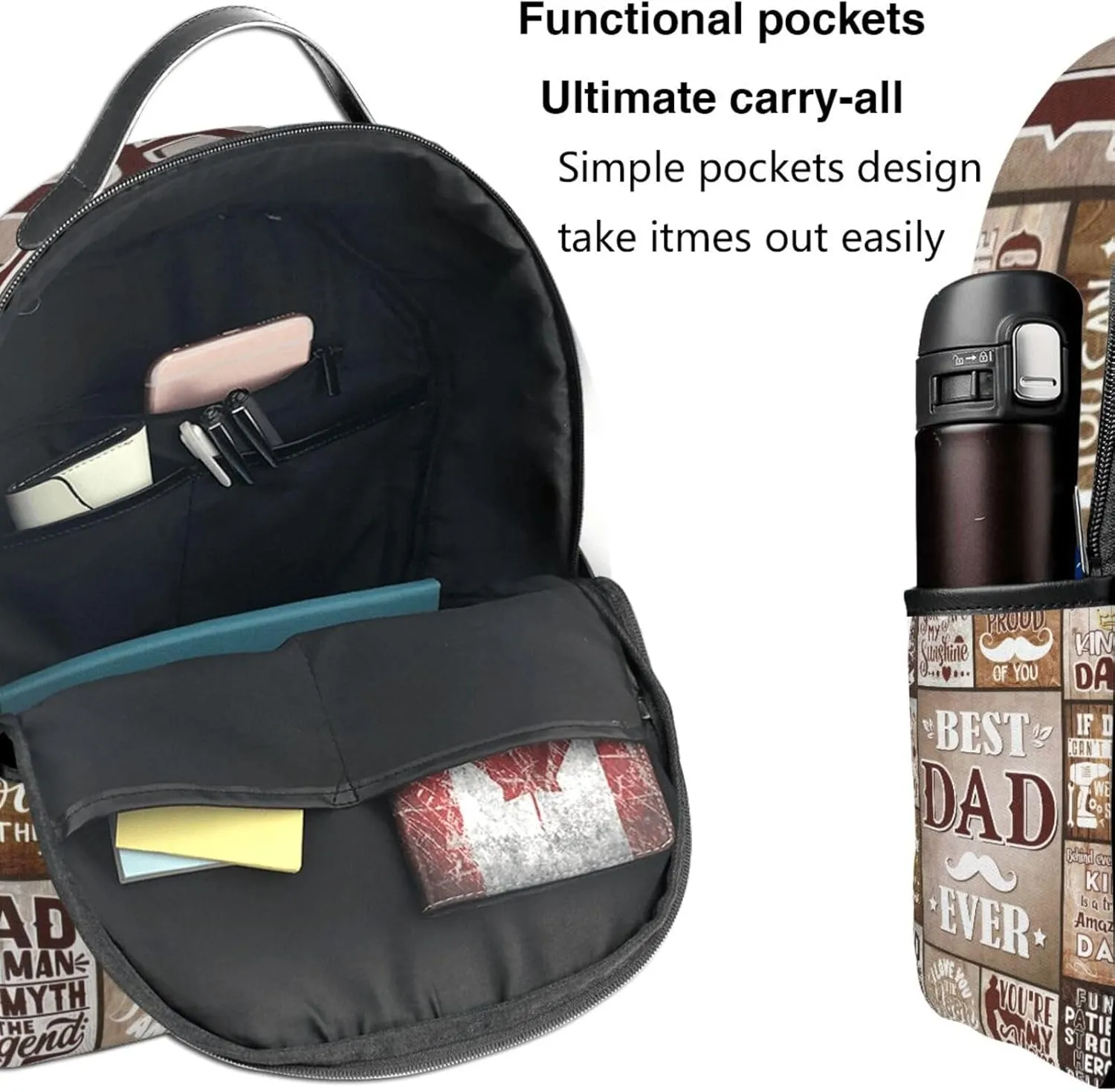 Best Dad Ever Father's Day Backpack Lightweight Laptop Backpacks Casual Double Shoulder Backpack For Women Men Travel