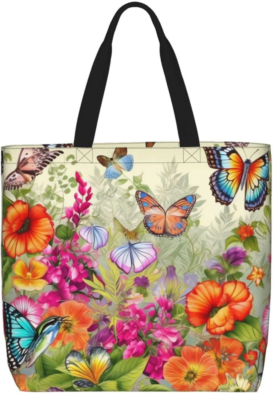 Birds Flowers Butterfly Tote Bag for Women Hobo Handbags with Zipper Large Shoulder Bag Shopping Bags Travel Purse