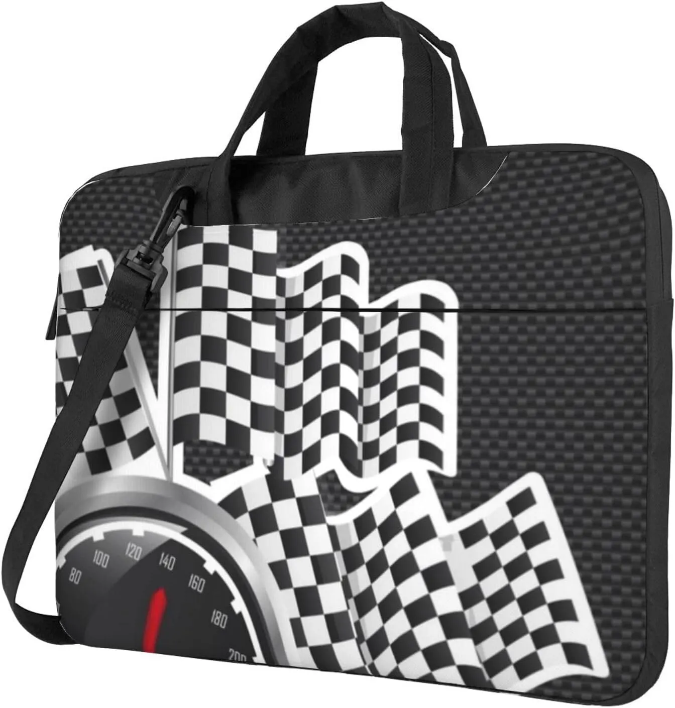 Black And White Checkered Flag Modern 13-15.6 Inch Laptop Bag For Man And Women, Computer Messenger Bag, Trendy Shoulder Strap Design