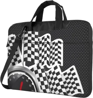 Black And White Checkered Flag Modern 13-15.6 Inch Laptop Bag For Man And Women, Computer Messenger Bag, Trendy Shoulder Strap Design