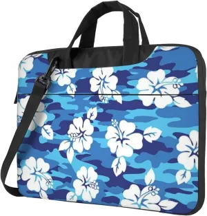 Blue And White Hibiscus Flowers Modern 13-15.6 Inch Laptop Bag For Man And Women, Computer Messenger Bag, Trendy Shoulder Strap Design