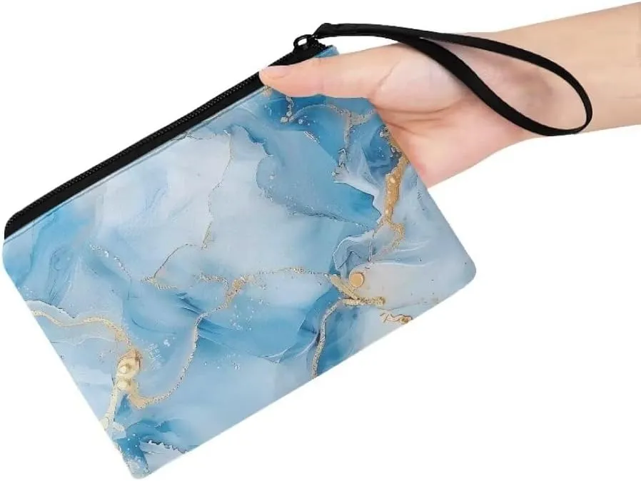 Blue Marble Coin Purse for Women Large Capacity Change Purse Wallets Zipper Bags Fashion Toiletry Kit Handy Bags