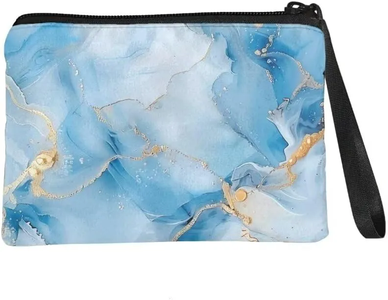 Blue Marble Coin Purse for Women Large Capacity Change Purse Wallets Zipper Bags Fashion Toiletry Kit Handy Bags