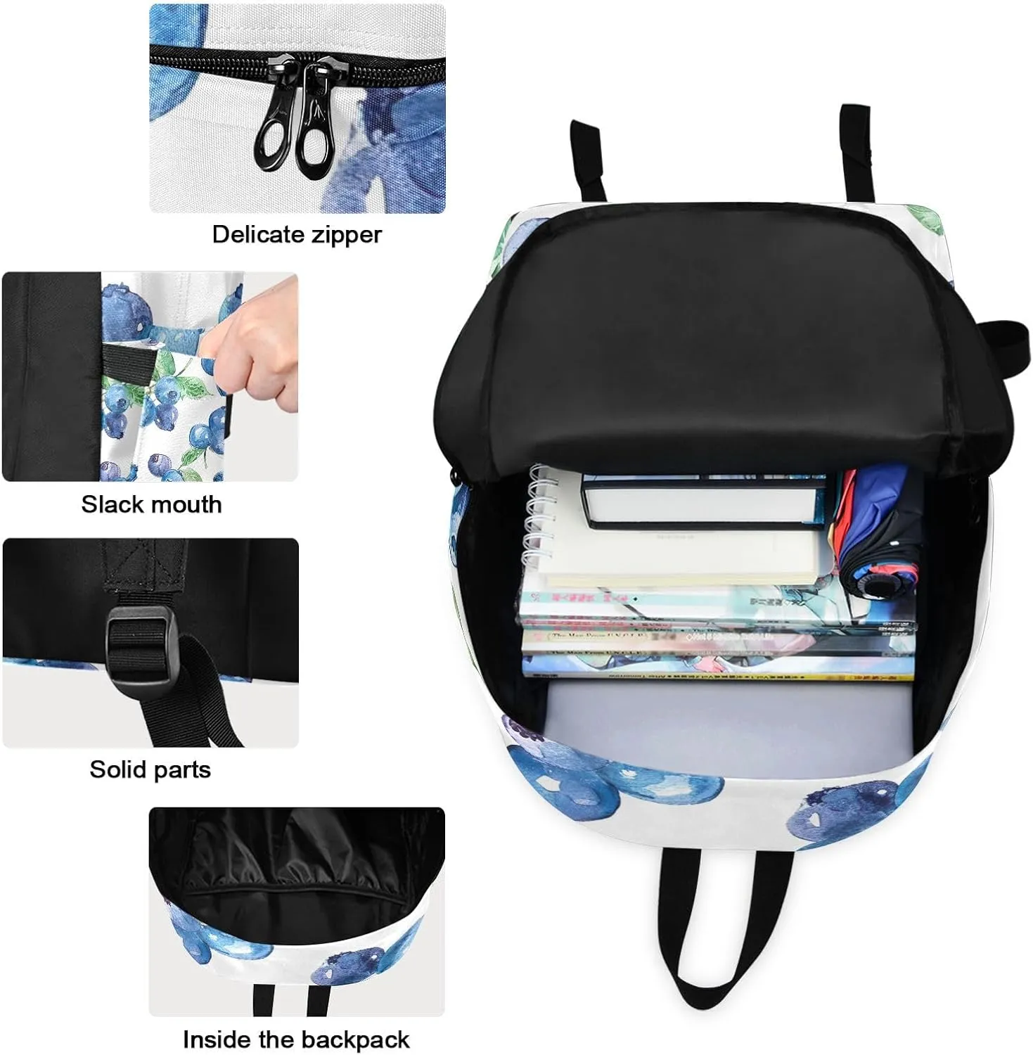 Blueberries Backpack Set Waterproof Lunch Bag Boys Bagpack with Lunch Bag, Girl Backpacks with Lunchbox
